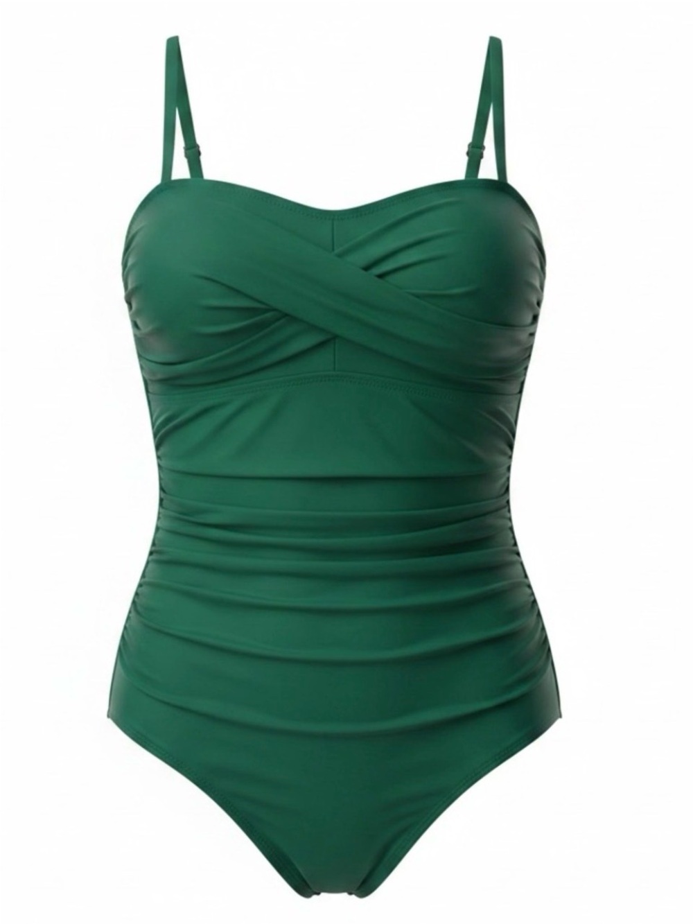Sculpting Forest Green Ruched One-Piece Swimsuit. - Picture 1 of 8